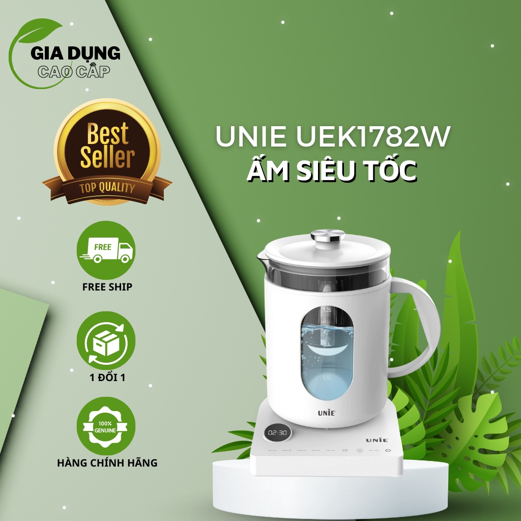 Ấm siêu tốc UNIE UEK1782W có lõi lọc trà, điều chỉnh nhiệt độ pha sữa pha trà pha cà phê nấu mì - Befoyo