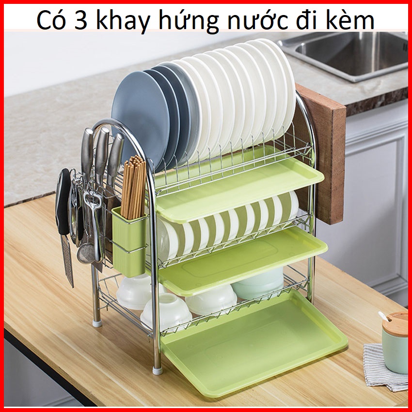 Kệ úp chén inox 304 đa năng kệ đựng chén bát thông minh 2 tầng 3 tầng cao cấp - Kệ để đồ nhà bếp inox có khay hứng nước