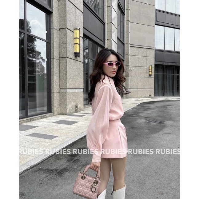 Áo sơ mi organza hồng nude freesize from rubies.sg