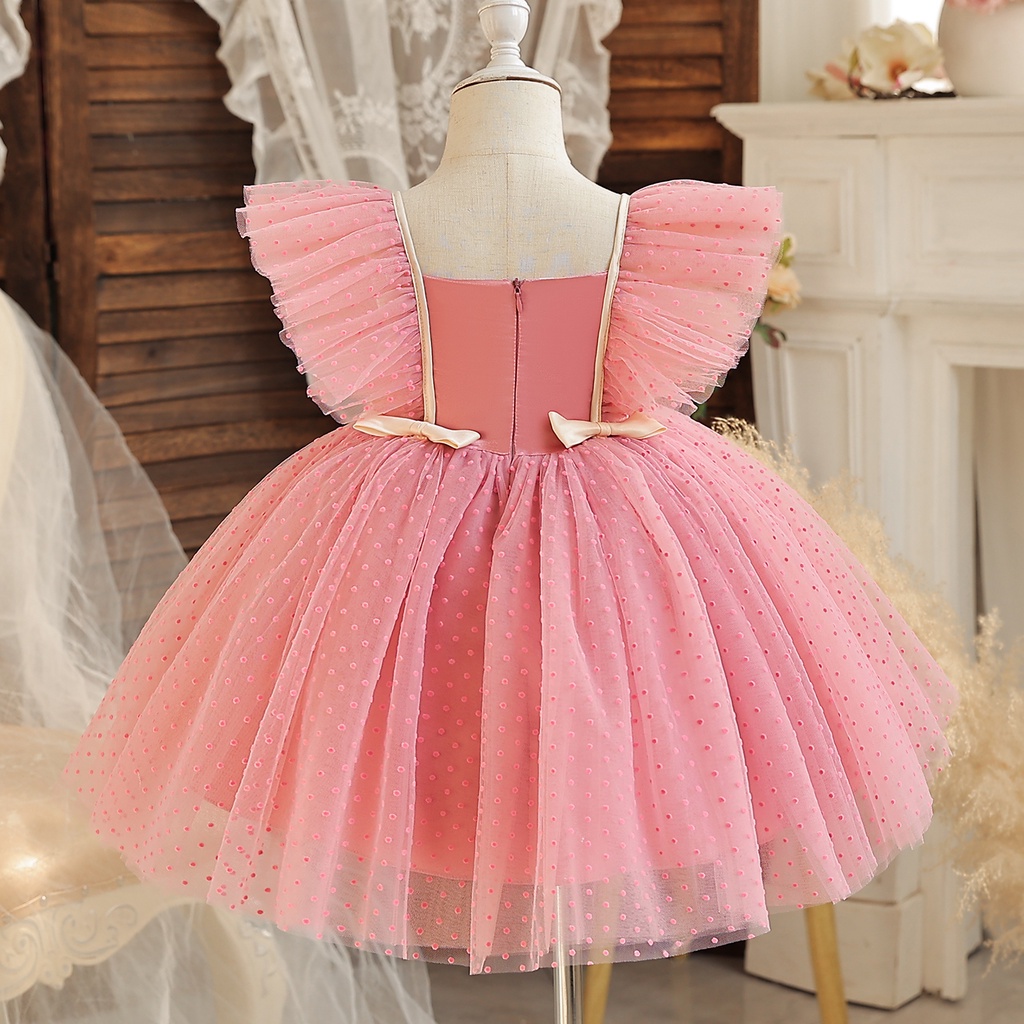 Đầm Công Chúa Đính Nơ Họa Tiết Chấm Bi Thời Trang Năm Mới Cho Bé Gái 1-5 Tuổi