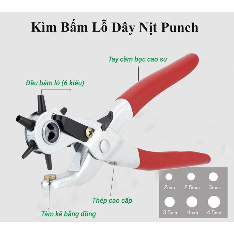 kìm kềm bấm lổ dây nịt , thắt lưng da nhiều kích cở