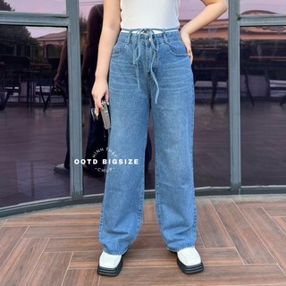 Quần jean bigsize nữ ống suông đứng lưng dây