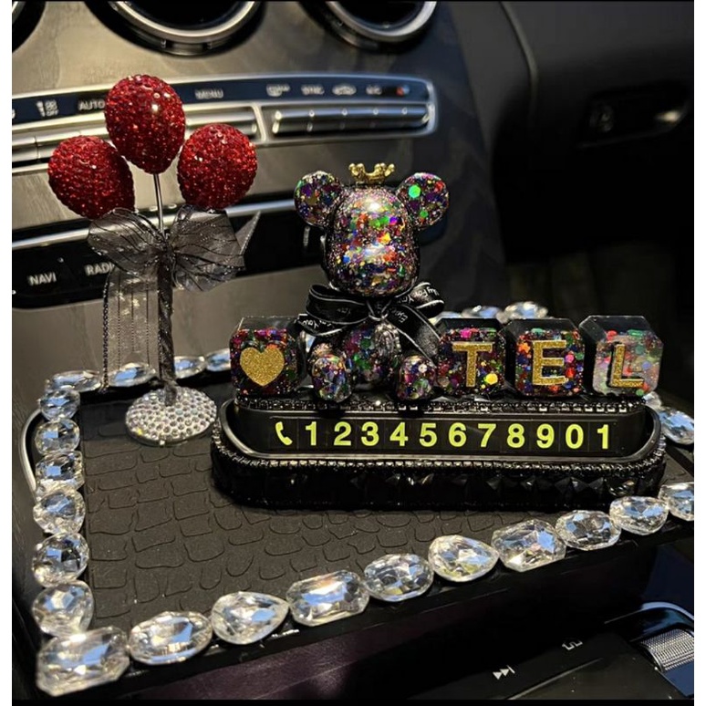 Sét bảng số điện thoại gấu đính đá Decor trang trí taplo