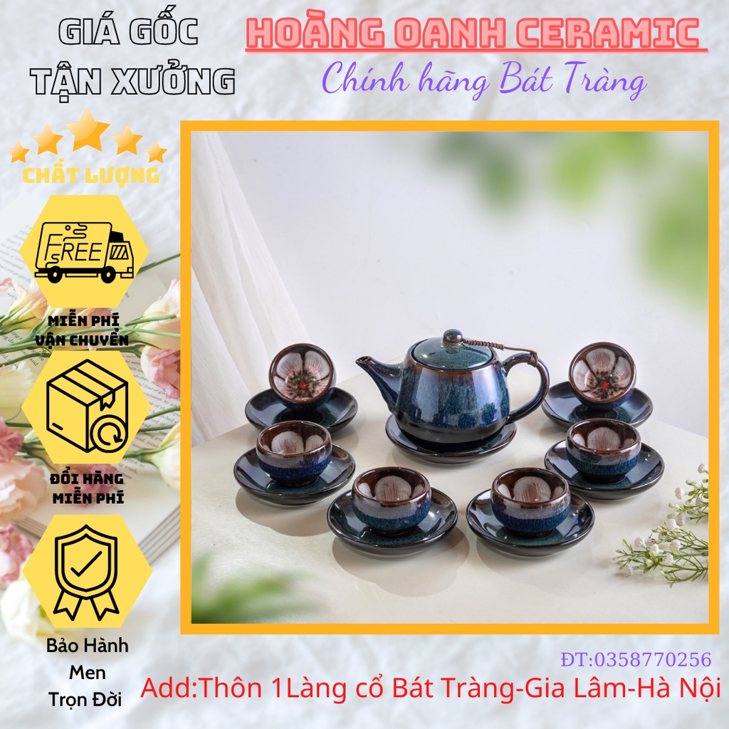 (CHỌN MẪU)Bộ Ấm Chén Pha Trà Hoả Biến Bát Tràng-hàng nhà lò giá tận gốc,men Xanh cổ dáng ấm Chum