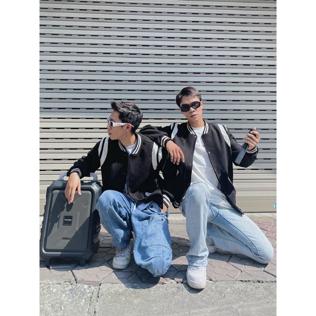 Bomber teddy tay phối da , varsity jacket nam nữ chất dạ 2 lớp , áo khoác bóng chày local brand unisex - Gin Store