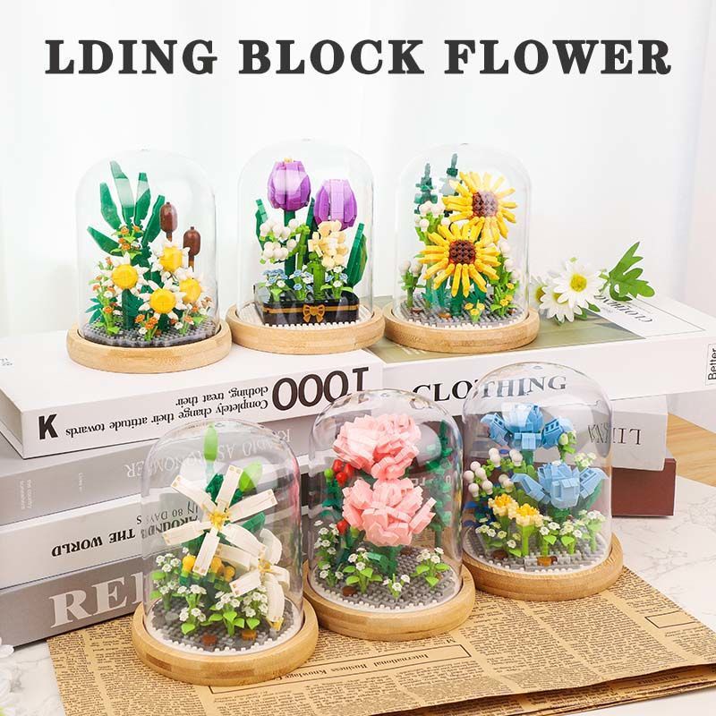 Bộ Đồ Chơi Lắp Ráp DIY Hình Hoa Tulip / lily / Hoa Hồng / Cẩm Chướng Cho Bé Gái