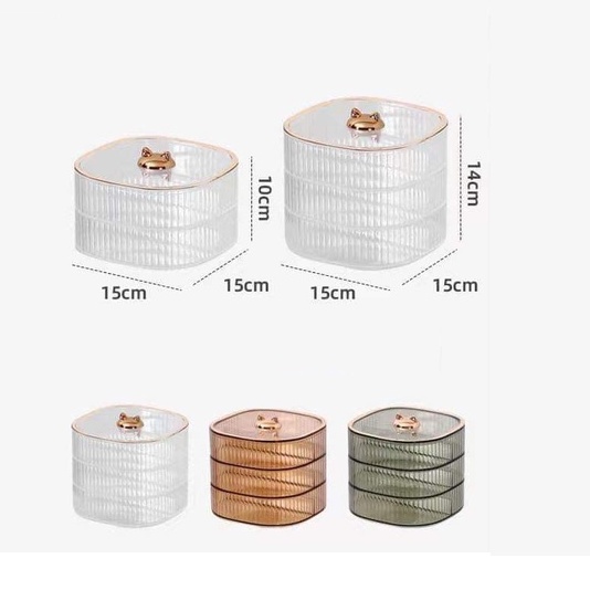 XẢ KHO  Khay Mứt Tết Mèo Thần Tài 3 Tầng- KÍN- Mika Pha Lê Trong Suốt- Sang Chảnh- Mang May Mắn Tài Lộc cho Năm Mới