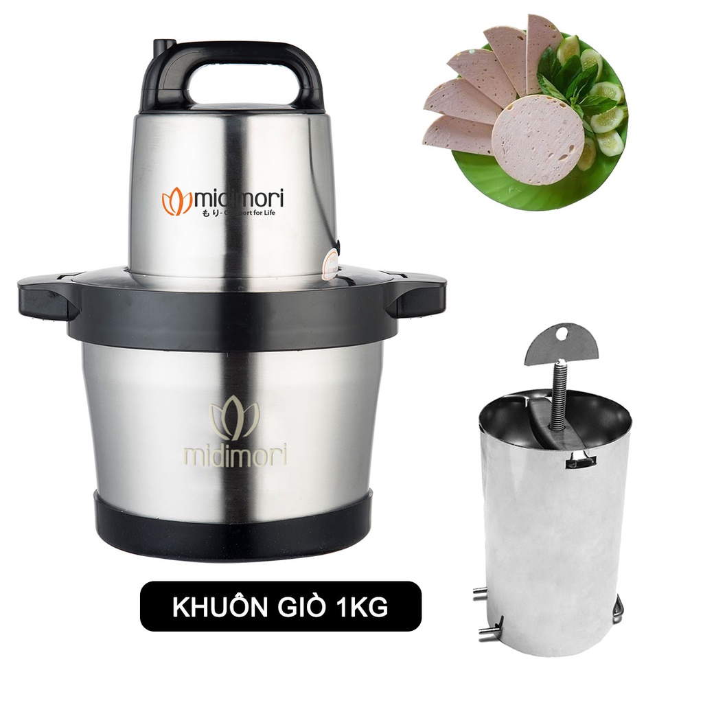 Combo Máy xay thịt Midimori 1200W và 1 khuôn làm giò chả inox loại 1kg