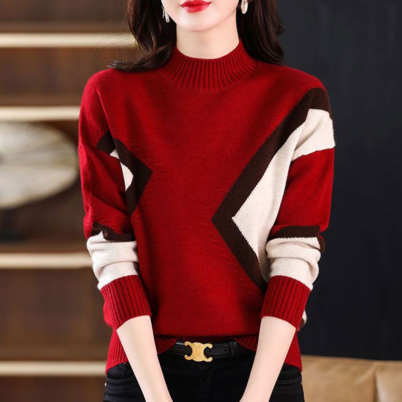 Áo Sweater Dệt Kim Cổ Lọ Dày Dặn Màu Sắc Thời Trang Thu Đông Phong Cách Phương Tây Dành Cho Nữ