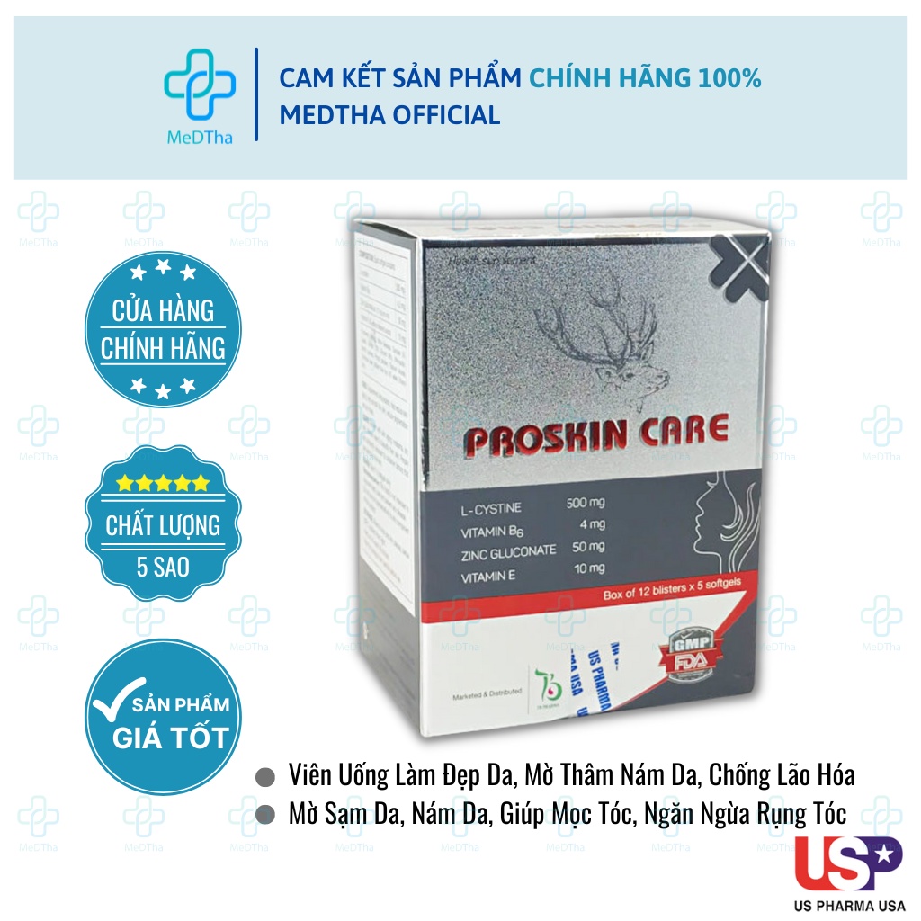 Proskin Care - Viên uống đẹp da, trắng da, chống lão hóa, mờ thâm, ngăn rụng tóc (Hộp 60 viên) [Chính hãng]