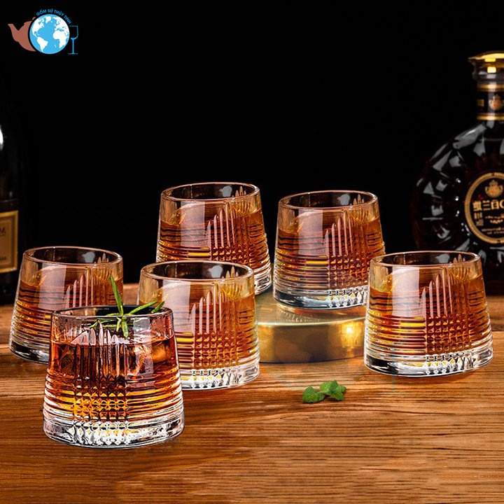 Bộ 6 ly thủy tinh DELI KB148D đáy xoay, 6 ly WHISKY (WHISKEY) cao cấp, ly xoay