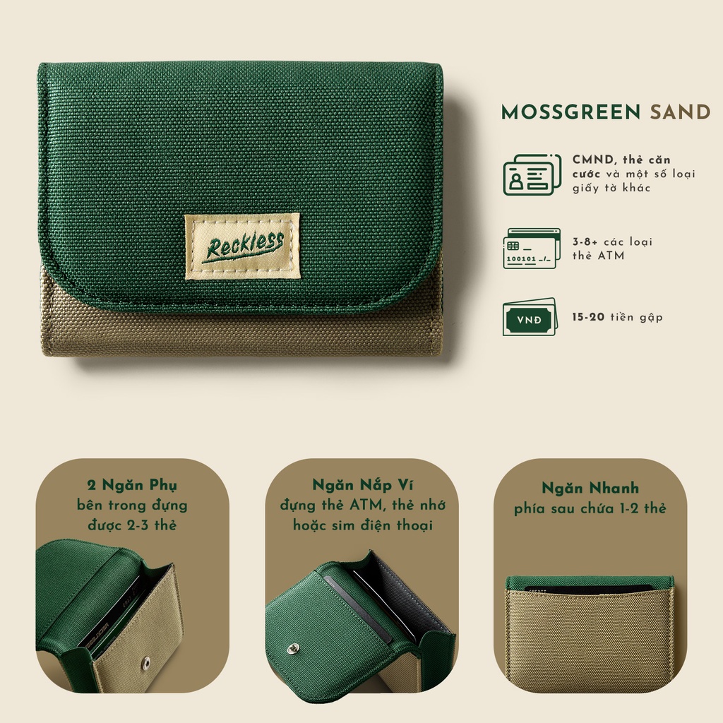 Ví Vải Nam Nắp Gập Màu Trơn Reckless - Claire Wallet - Vải Polyester Canvas Kháng Nước
