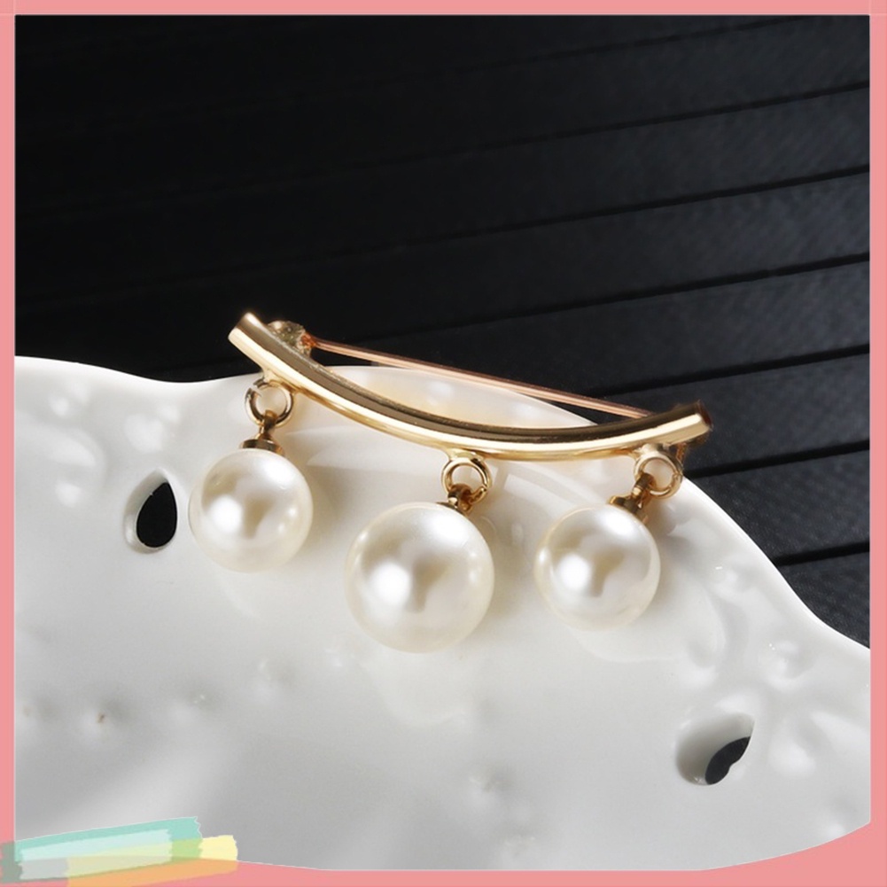 【LK】Faux Pearl Dangle Beads Collar Lapel Brooch Pin Clothes Decor