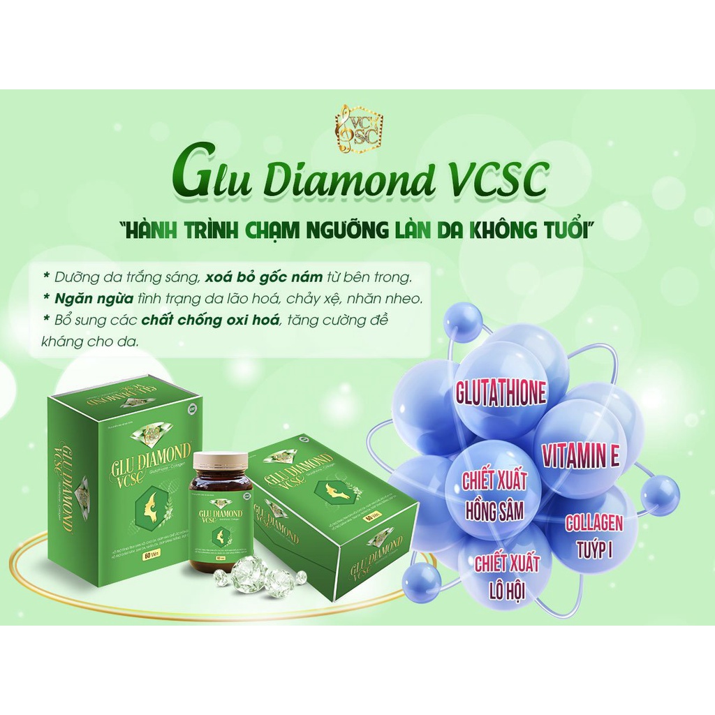Viên Uống Trắng Da Glu Diamond VCSC - Cải thiện nám sạm 60 viên