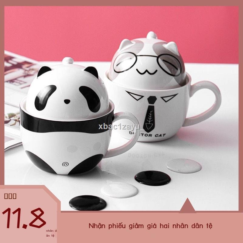 ☃ ™ Hoạt Hình Cốc Sứ Cặp Đôi Cà Phê Sữa Hộ Gia Đình Nam Nữ Cốc Có Nắp Thìa Sáng Tạo Đơn Giản Cốc Nước