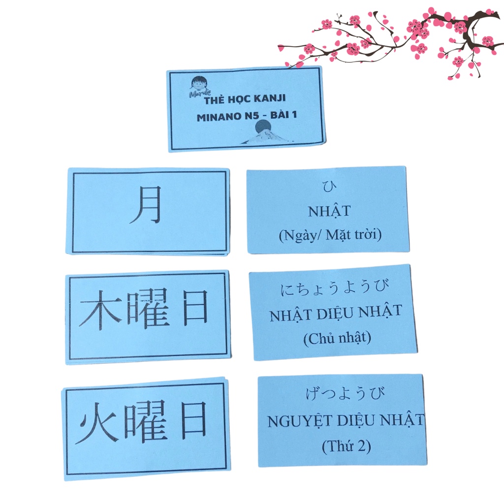 Bộ thẻ học kanji N5 theo giáo trình minano
