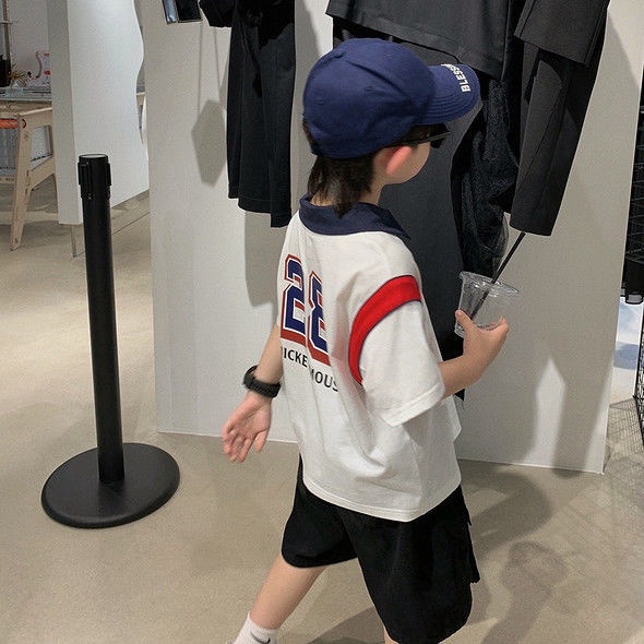 Áo Thun Cotton Mỏng Tay Ngắn Cổ Tròn In Chữ Thời Trang Mùa Hè Cho Bé Trai