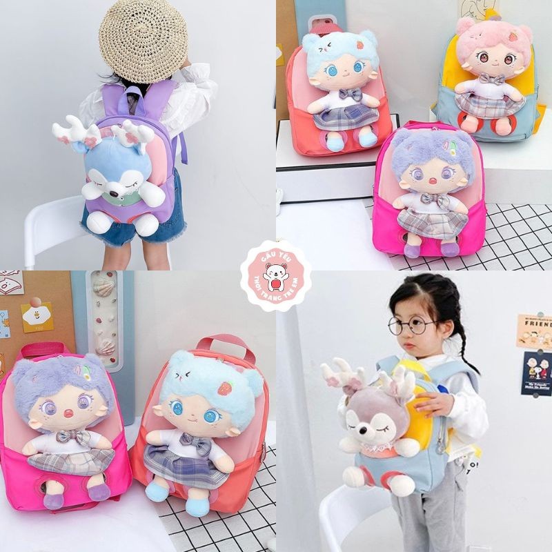 Balo mầm non đính kèm gấu bông cho bé trai, bé gái đi học mẫu giáo từ 1 đến 5 tuổi siêu đáng yêu GAUYEUSHOP