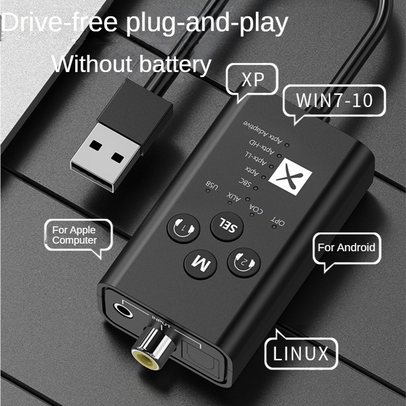 24Bit Bluetooth 5.2 Audio Transmitter AptX LL HD Adaptive USB 3.5mm AUX Optical Fiber Coaxial Wireless Adapter