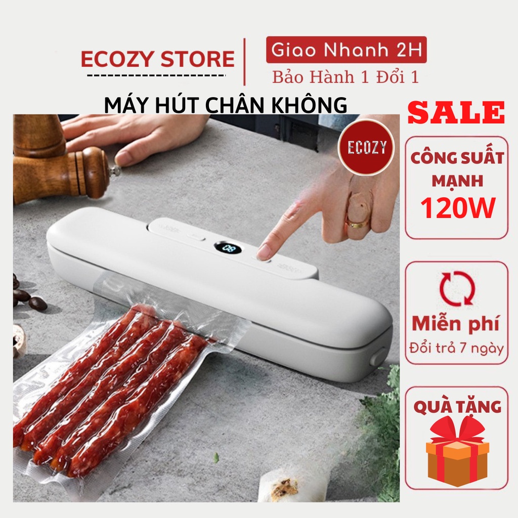 Máy hút chân không máy hàn miệng túi thực phẩm mini gia đình hút được khô và ướt Tặng 10 túi hút-ECOZY