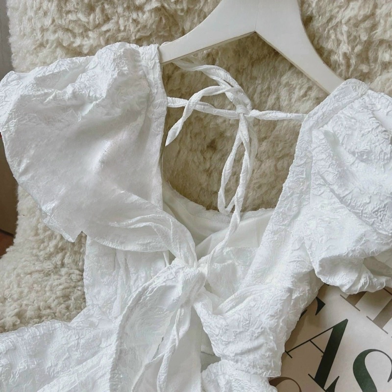 Set Bộ Gấm Áo Babydoll Thắt Lưng Tay Ngắn Phồng Kèm Quần Đùi alohashop91