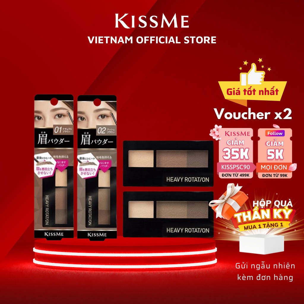 Bột Kẻ Lông Mày Kissme Chống Trôi Siêu Mịn Kissme Heavy Rotation Natural Powder Eyebrow 3 Màu Kèm Cọ Vẽ 2 Đầu 2.3G