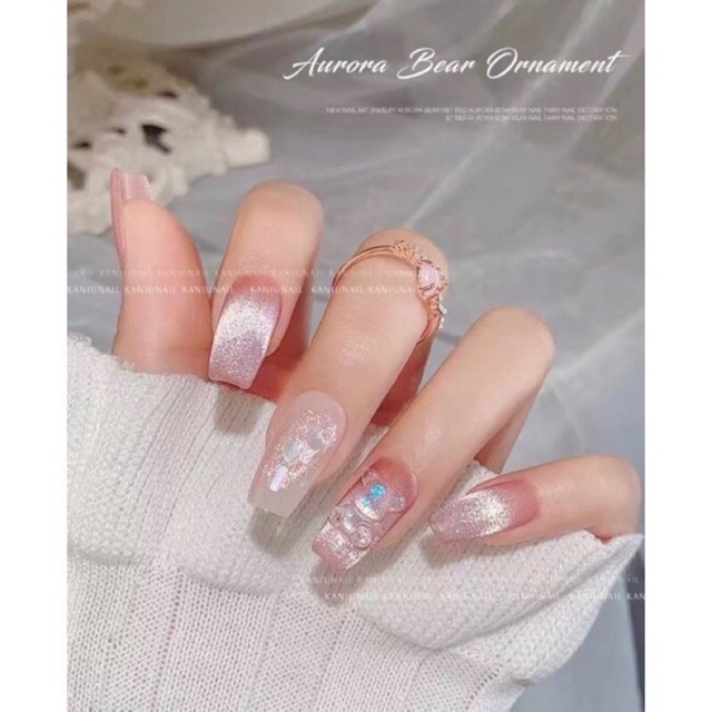 Set 40 charm gấu, nơ nhũ hoạt hình dễ thương trang trí móng tay