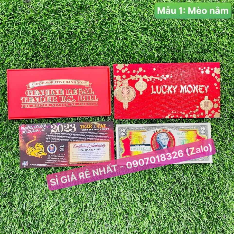 [VIP] Tờ 2 Đô, 2 USD Hình Con Mèo ( Mão ) Kỷ Niệm Kèm Phụ Kiện (Bao Da+Giấy Chứng Nhận+Bao Lì Xì) Làm Quà Tết