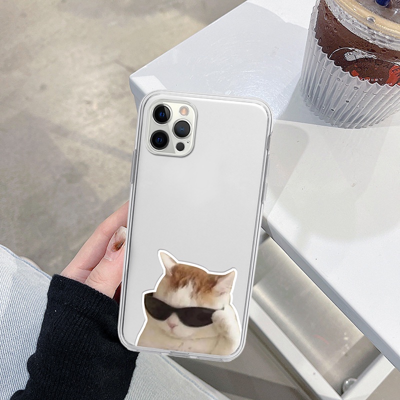 Ốp iphone mèo trắng kính râm siêu cấp cool ngầu cạnh vuông cho 6/6splus/7/7plus/8/8plus/x/xr/xs/11/12/13/14/pro/max