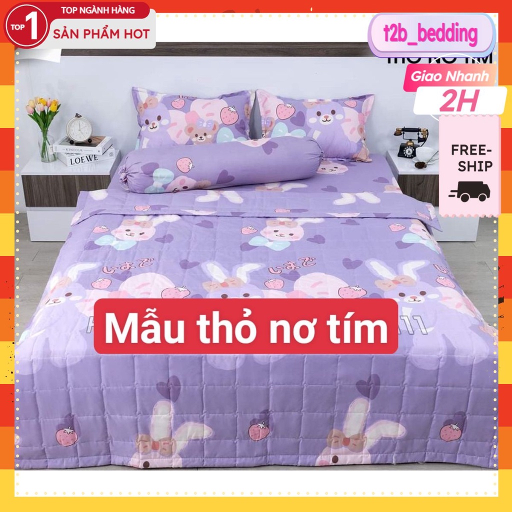 Drap Ga trải giường bo chun 1mx2m bo chun đệm dày tối đa 10cm,t2b_bedding,mẫu thỏ nơ tím