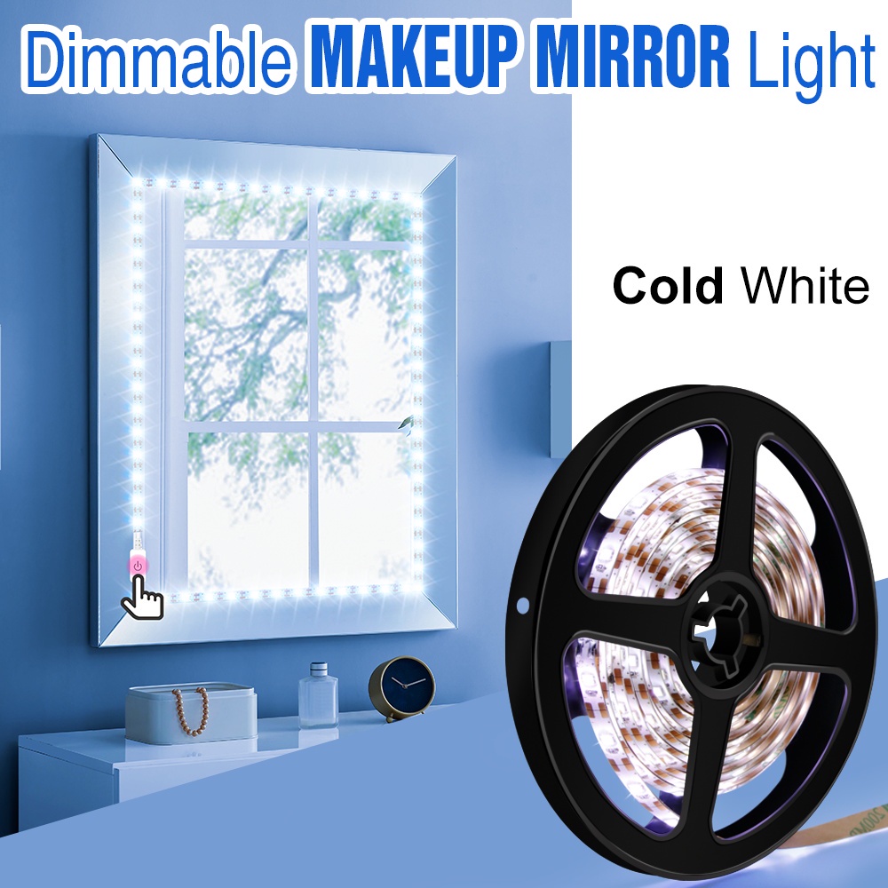 USB Cảm Ứng Thay Đổi Độ Sáng Vanity Gương Tạo Nên Ánh Sáng LED Bàn Trang Điểm Đèn 5V Phòng Tắm Chuỗi Ánh Sáng Trang Điểm Gương Dải 1/2/3/4/5M