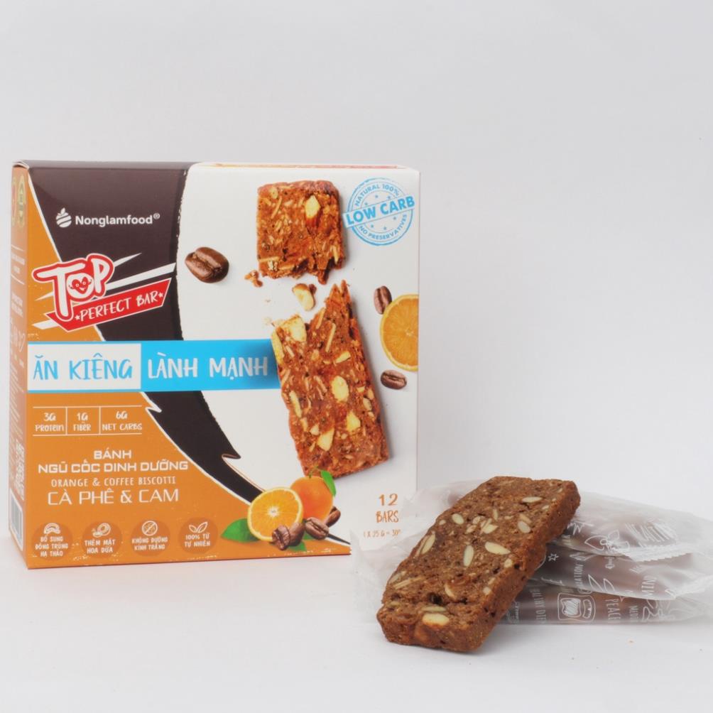 Bánh Biscotti ngũ cốc Top Perfect Bar Bella Food Vị Cà Phê &amp; Cam | Ăn Kiêng Không Béo | Tốt cho sức khỏe | Dinh Dưỡng