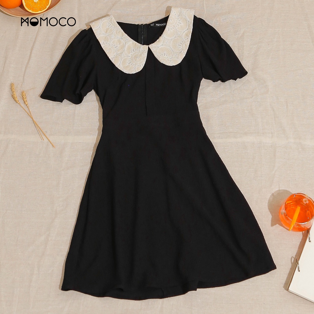 Váy Cổ Sen Phối Ren MOMOCO Chất Liệu Xốp Nhăn Thiết Kế Trẻ Trung Thanh Lịch M3005