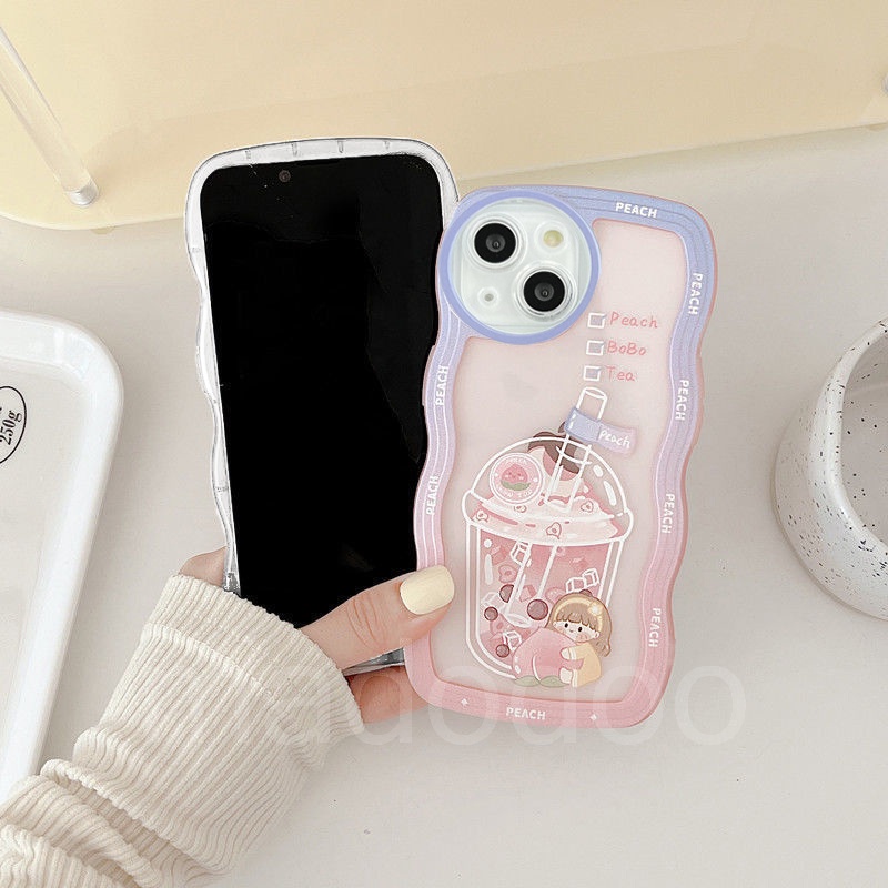 Casing Realme C53 C55 C30S C33 C31 C35 Narzo 50A 50i Prime C21 C21Y C25Y C20 C11 2020 2021 C17 9Pro+ 5G 9 10 4G 8 7i 5 5i 5s 6i 6 C2 C1 3 2 Pro U1 Cute Cartoon Wave Edge Blueberry Peach Fine Hole Milk Tea Girl Clear Airbag Shockproof Soft Phone Case BW 19