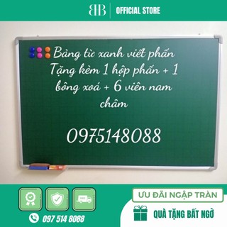 Bảng Từ Xanh Viết Phấn, KT: 0.6x0.8m - (Tặng 1 khay phấn, 1 hộp phấn, 1 xóa bảng, 6 nam châm)