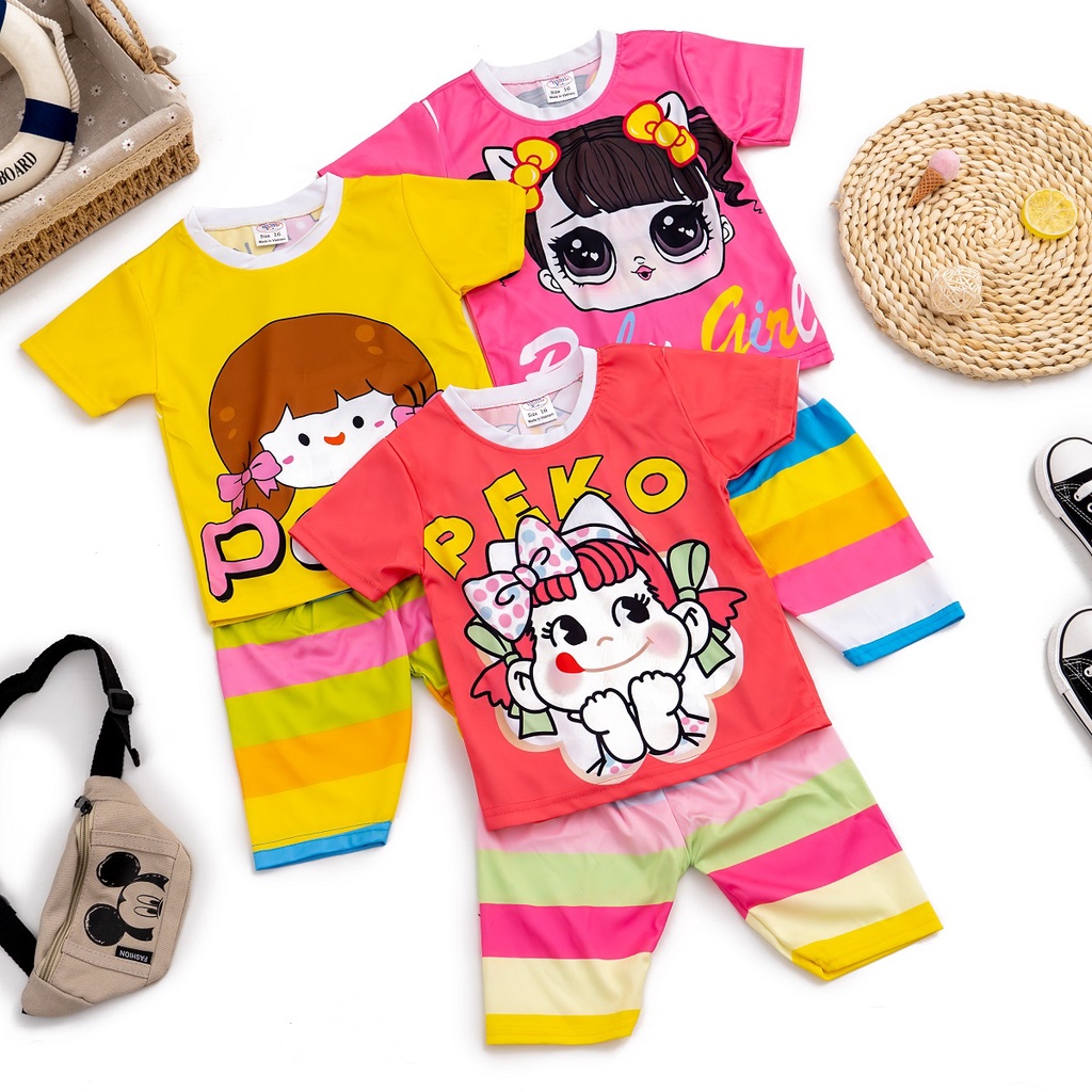 SIZE ĐẠI | Đồ bộ bé gái mịn mát in 3D hoạt hình sắc nét dễ thương đáng yêu cho bé 8-28kg