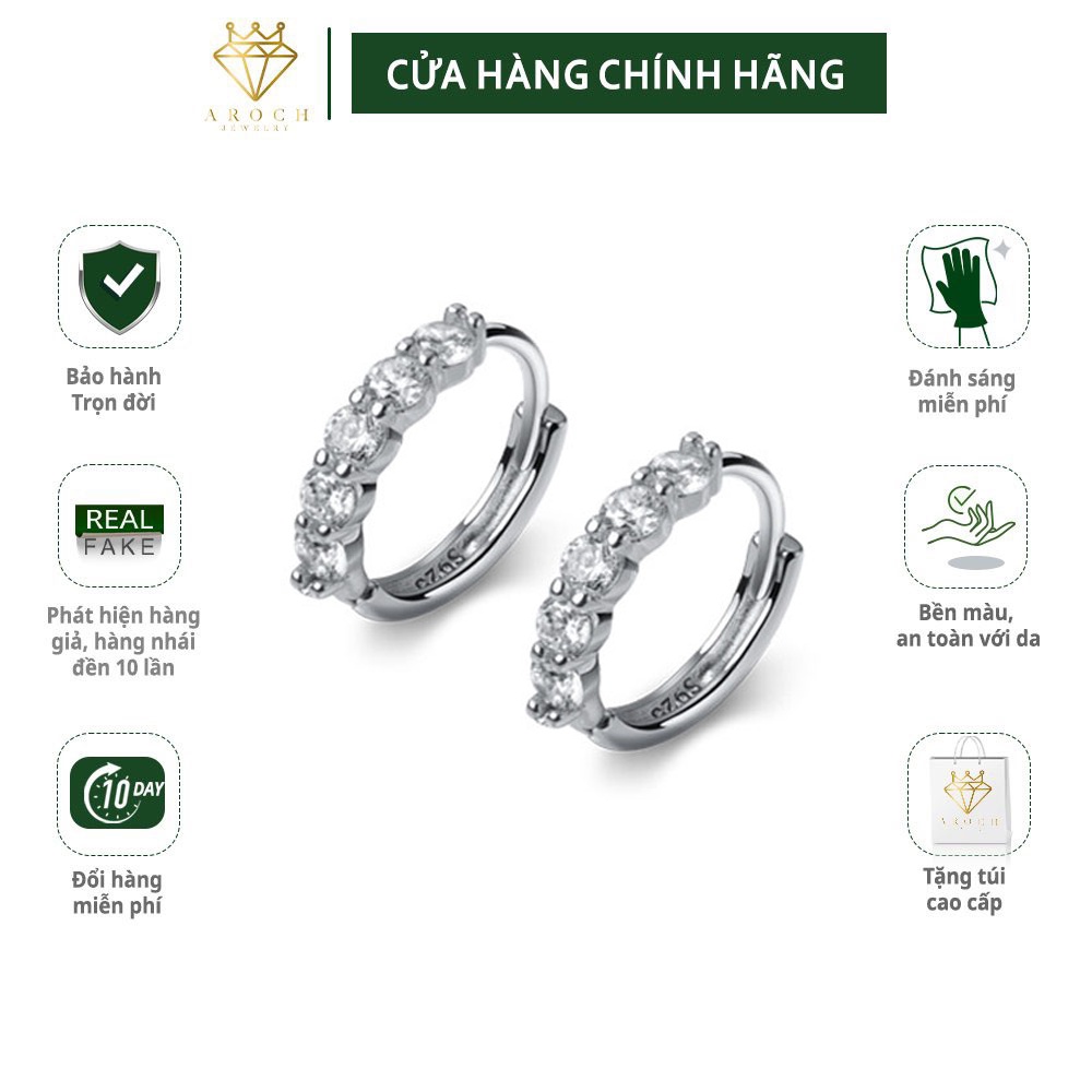 Khuyên tai bạc Ý s925 bông tròn nạm đá cao cấp E9779 - AROCH Jewelry