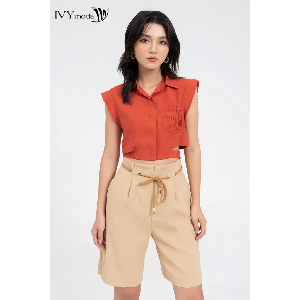 Áo croptop nữ lụa tay hến IVY moda MS 16B9453