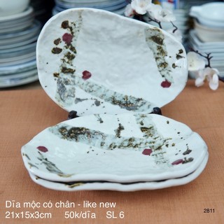Dĩa gốm mộc dáng méo trang trí sushi/món xào/salach - gốm sứ nhật bản