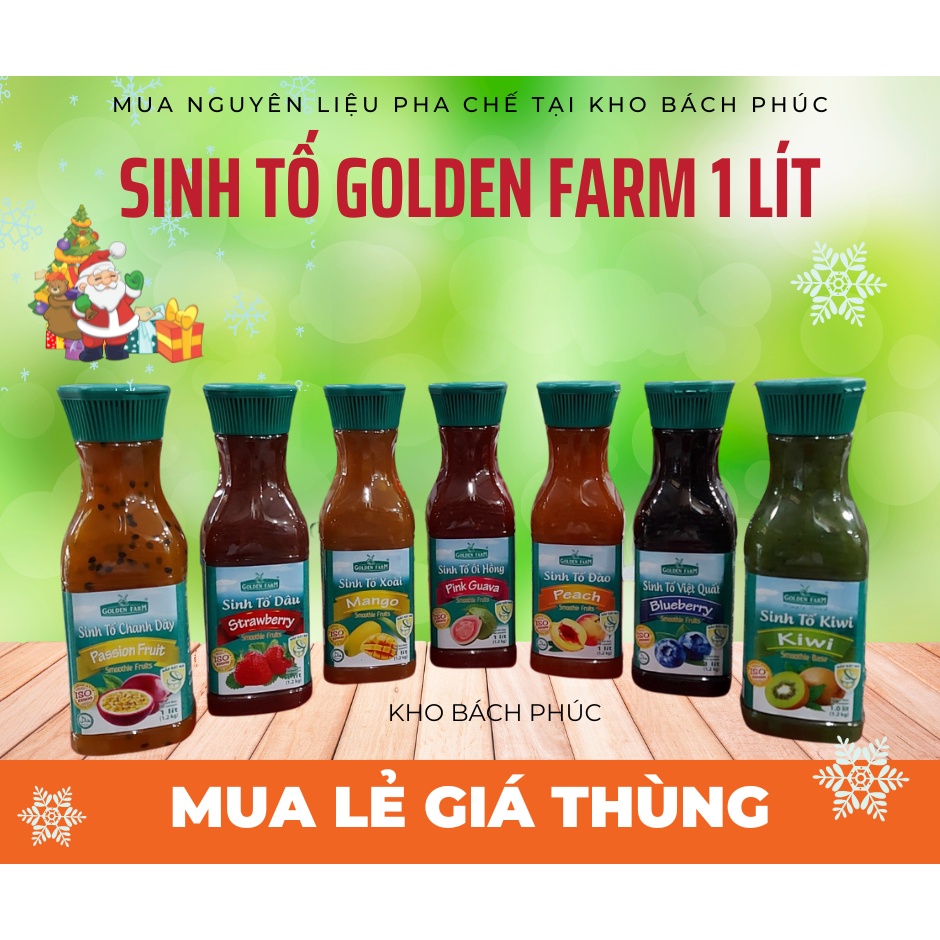 Sinh Tố Golden Farm 1 Lít - Đào, Dâu, Việt Quất, Ổi hồng - Thương Hiệu Cánh Đồng Vàng - Kho Pha Chế Bách Phúc
