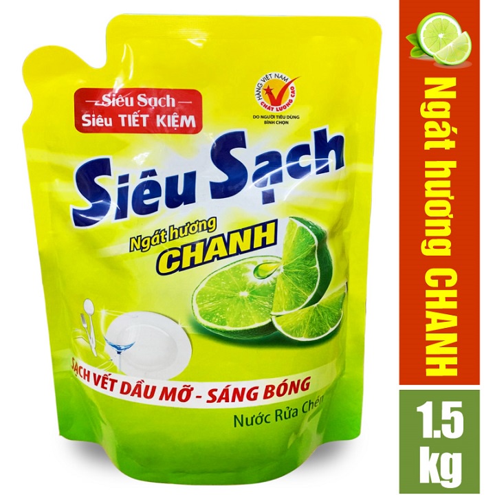 COMBO 68 gồm Túi nước giặt LIX siêu sạch hương hoa anh đào 2.4kg + Túi nước rửa chén LIX siêu sạch hương chanh 1.5kg