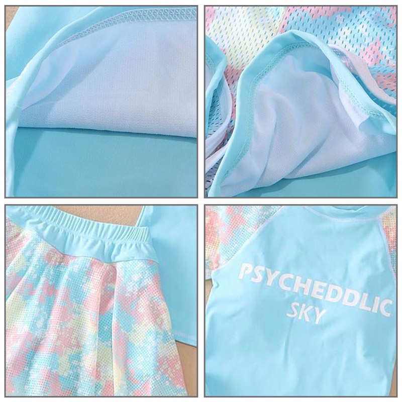 Planet Bộ Đồ Bơi Áo Thun + Chân Váy / Quần Short Nhanh Khô Phối Màu Tương Phản Phong Cách Thể Thao Thời Trang Cho Nữ