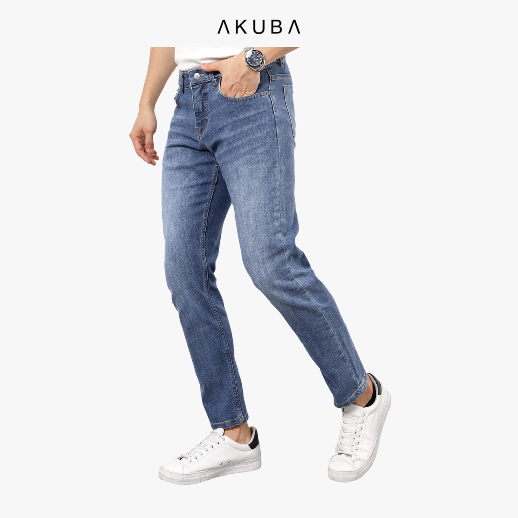 Quần jean Akuba form slimfit ống ôm vừa có túi bảng lớn 01H0158