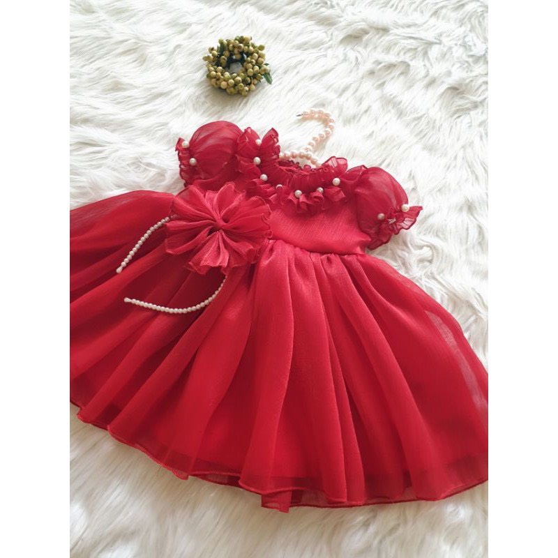 Váy công chúa bé gái tơ kèm cài đỏ 6kg đến 18kg