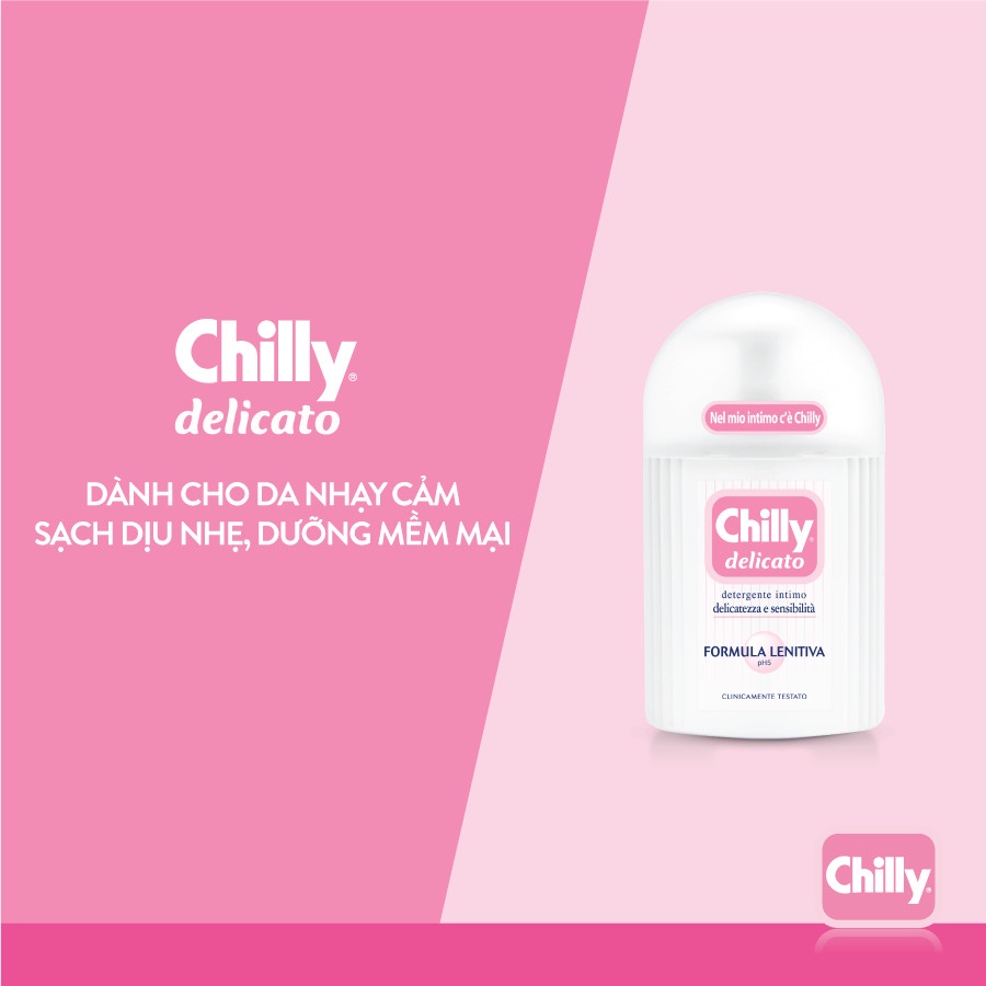 Combo 2 Dung dịch vệ sinh phụ nữ Chilly Gel 200ml + Delicato 50ml dưỡng ẩm, bạc hà se se lạnh chống mùi suốt 24h