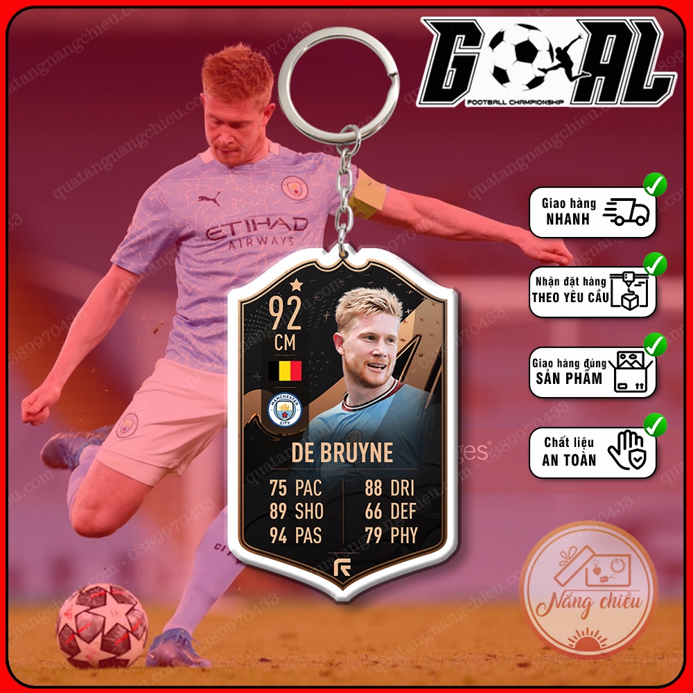 Móc khóa cầu thủ De Bruyne cao cấp hiện đại, phụ kiện treo balo túi xách thẻ bóng đá yêu thích CLB Man City[3649-3667]