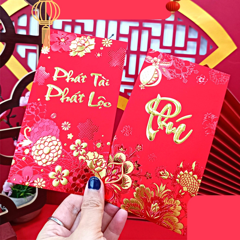 Bao lì xì tết 2023 nhiều lớp - màu đỏ nhung – 6 bao – bao lì xì tết mang lại may mắn cho gia chủ