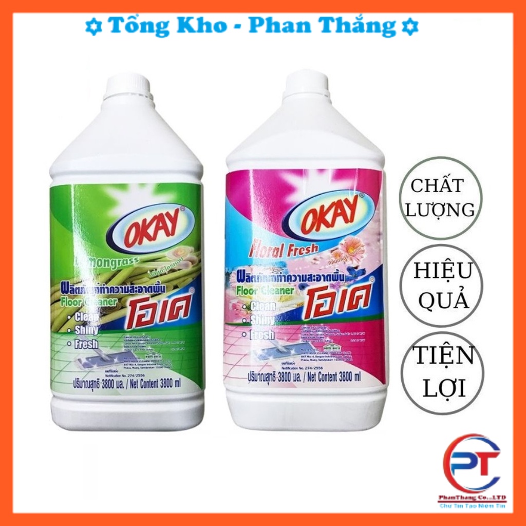 Nước Lau Sàn Okay Thái Lan Can 3800ml Hương Hoa Cỏ, Sả Thơm, Chất Lượng, Hiệu Quả, Tiện Lợi, Chính Hãng