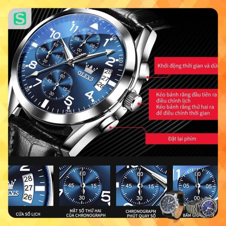 Đồng hồ nam chính hãng OLEVS 2878 dây da bò  chống vô nước sâu  hiệu ứng phát sáng