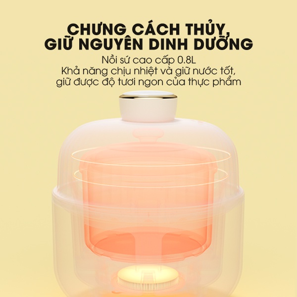 Nồi nấu chậm nấu cháo, ninh, hầm, chưng yến cho bé ăn dặm 6in1 KidsWorld Samono SW-SCB08 dung tích 0.8l